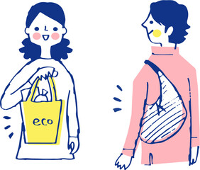 Obraz premium エコバッグを持つ男性と女性