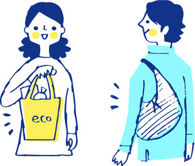エコバッグを持つ男性と女性