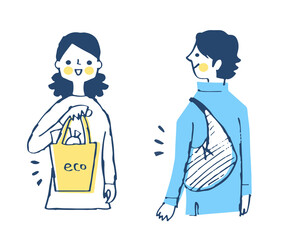 エコバッグを持つ男性と女性
