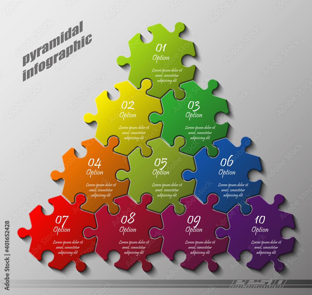 Aufkleber pyramid puzzle presentation infographic template with explanatory text field for business statistics illustration