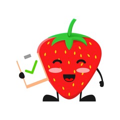 vector illustration of cute strawberry fruit medical or character with correct sign. cute strawberry fruit Concept White Isolated. Flat Cartoon Style Suitable for Landing Page, Banner, Flyer, Sticker.