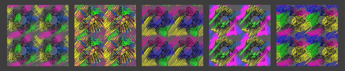colorful trends of Memphis. geometric bright doodles in the style of street art. a set of seamless patterns. Perfect for printing brochures, posters, fashion design and interior design. EPS10