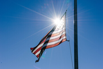 Stars and stripes waving in the sun