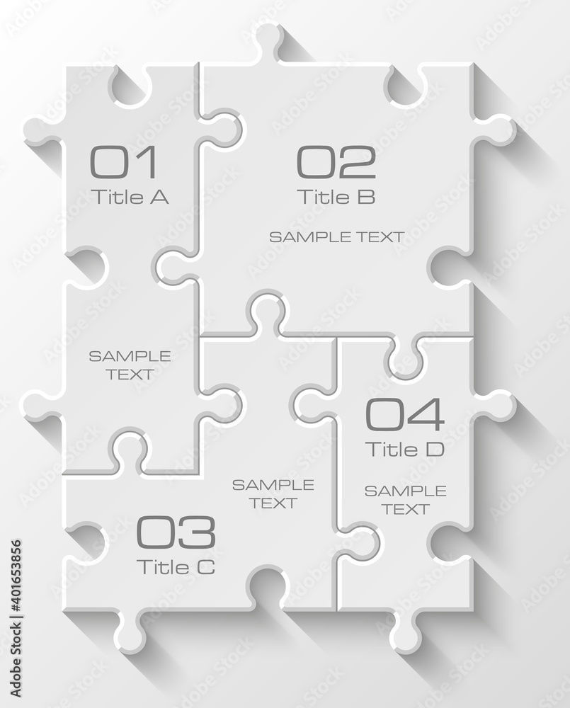 Fototapete four sided 3d puzzle presentation infographic template with explanatory text field for business stat