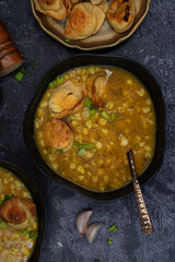 Creamy corn soup with ravioli dumplings