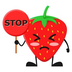 vector illustration of cute strawberry fruit choice or character sign stop. cute strawberry fruit Concept White Isolated. Flat Cartoon Style Suitable for Landing Page, Banner, Flyer, Sticker.