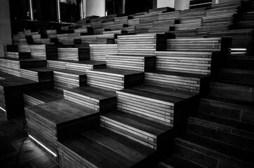 Black and white wooden seating area