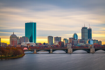 Boston, Massachusetts, USA downtown cityscape from across the Charles River