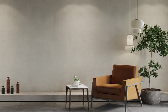 design scene with a orange armchair, 3d render
