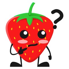vector illustration of cute strawberry fruit or character question confused. cute strawberry fruit Concept White Isolated. Flat Cartoon Style Suitable for Landing Page, Banner, Flyer, Sticker.