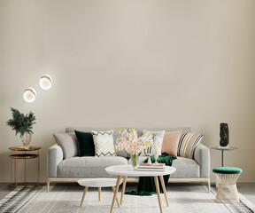 living room with furniture and coffee table, 3d render