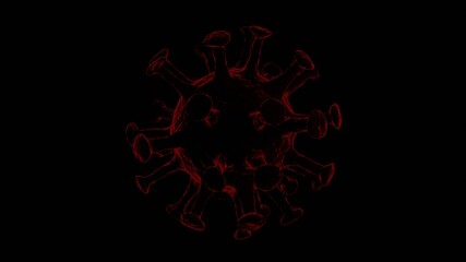 Corona Virus Cell In Red With Black Background. Covid-19. 3d Render of Virus. 