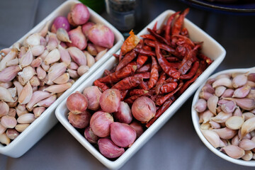 shallot, dried chili and garlic. herb spice ingredient for cooking Thai food