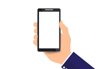 Businessman's hand holding white screen smartphone vector illustration