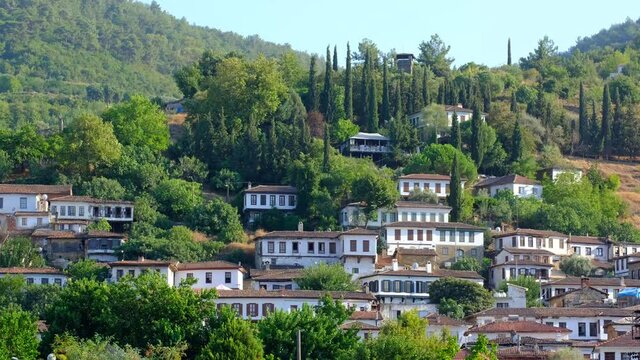 Traditional houses of Sirince town, Izmir, Turkey - October, 2020. Sirince village is very peaceful and famous for its wines for tourist in Izmir, Turkey. 
