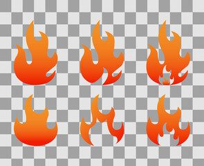 Fire icons set for design. concept flame fire. Vector illustration on transparent background.