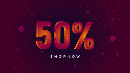 50% sale off discount  , 3d text effect with colorful background for any sale , product sale , promotion , offer , marketing  