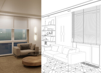 residential interior visualization, 3D illustration