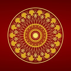 Unique mandala design on a dark red background