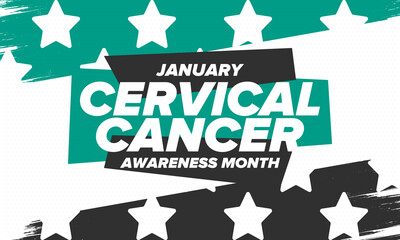 Cervical Cancer Awareness Month. Celebrate annual in January. Woman healthcare. Girl solidarity. Cancer prevention. Female disease. Medical healthcare concept. Poster, banner and background. Vector