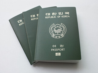 close up Republic of Korea passport isolated white background.