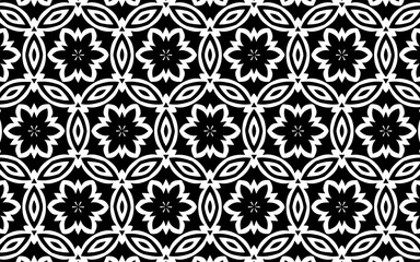Ethnic art black and white pattern. Geometric background of flowers in traditional folk style for wallpaper, coloring book.