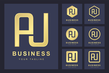 Set of Abstract Initial Letter A U, Golden Logo Template. Logo for Business, Personal, Organization.