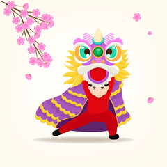 Lion dancing and greeting for Happy Chinese new year.