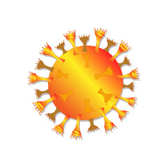 Covid-19 coronavirus flu. Round golden pandemic symbol isolated on white background. Social distancing at home. 