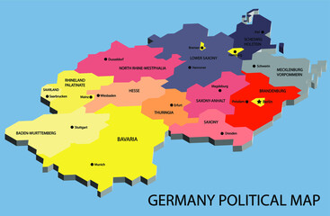 Germany political isometric map divide by state colorful outline simplicity style. Vector illustration.