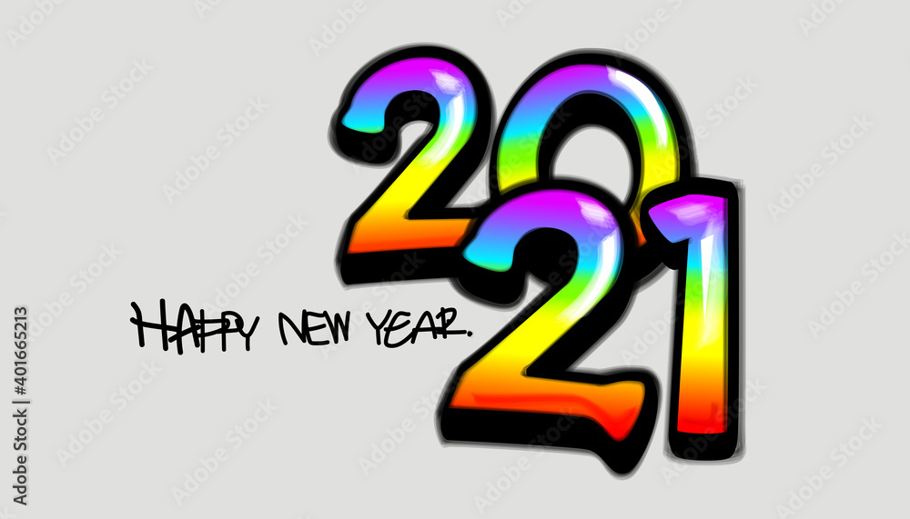 Fototapete vector happy new year 2021 text design with graffiti letters concept isolated on white background.