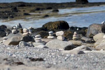 Stacked Pebbles on the Beach