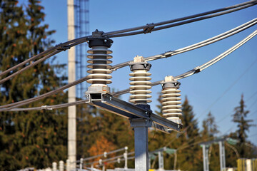 Great insulators on high voltage pole power lines