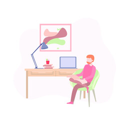 Work at home design concept. Workplace from home. Rest during the working day.