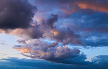 dawn stormy sky with beautifully illuminated clouds