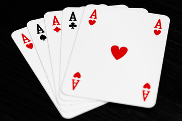 Poker winning hand of five aces