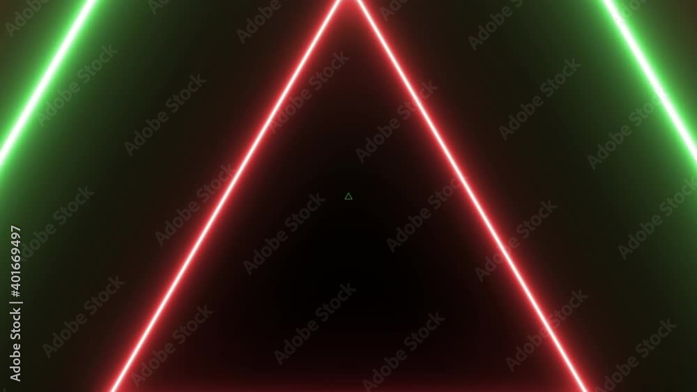 Poster abstract background with animation of flight in abstract futuristic tunnel with triangles neon red a
