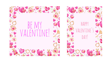 cute postcards frames, children's illustration for Valentine's Day