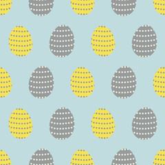 Yellow and gray easter eggs seamless vector pattern. Holiday surface print design for fabrics, stationery, scrapbook paper, gift wrap, textiles, backgrounds, and packaging.