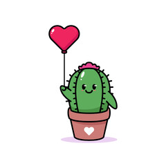 Cute of cactus in love Valentine's Day concept