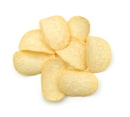 Potato chips on white background