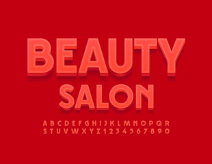 Vector bright emblem Beauty Salon. Red modern Font. 3D Alphabet Letters and Numbers set
