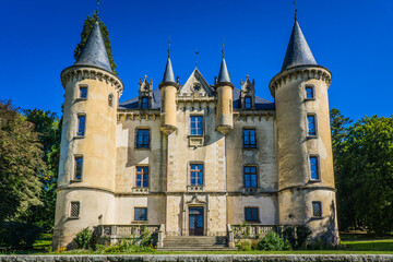 Fototapeta na wymiar The 13th century Montivert Castle in Ardeche, France looks like a fairy tale castle