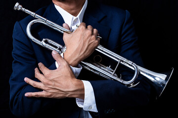 Close-up classic musical trumpet symphony band  