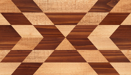 Seamless wooden wall with symmetry geometric pattern. Wooden boards texture. 