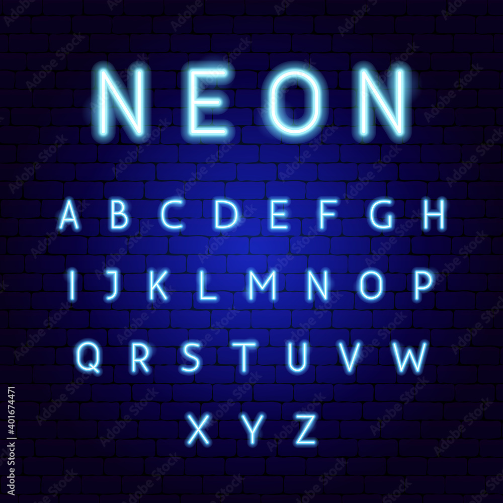 Sticker blue neon alphabet