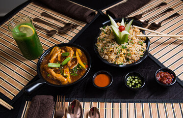 Assortment of Indian dishes for dinner and lunch, chinese,
Chicken ,mutton, vegetable