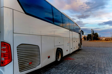 Close up of touristic bus outside at the stop