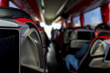 Close up of touristic bus seats during excursion