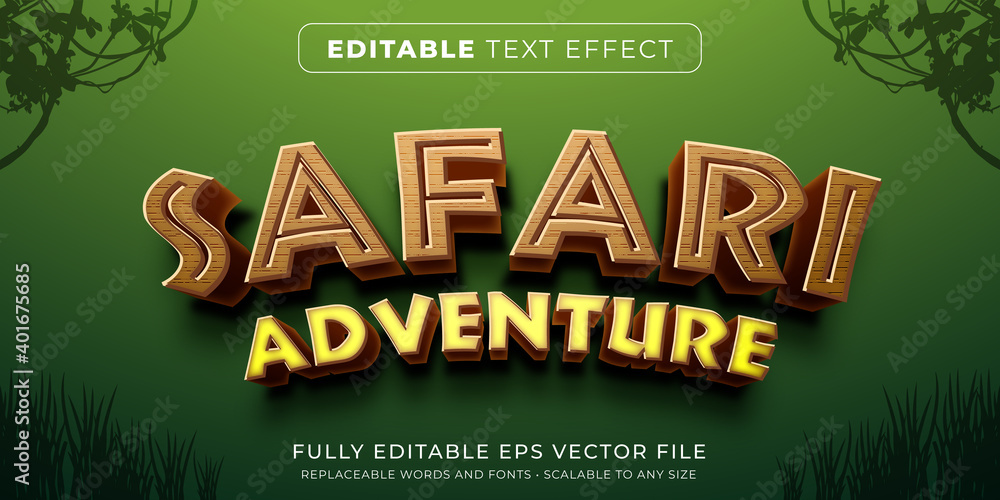 Wall mural editable text effect in safari game style